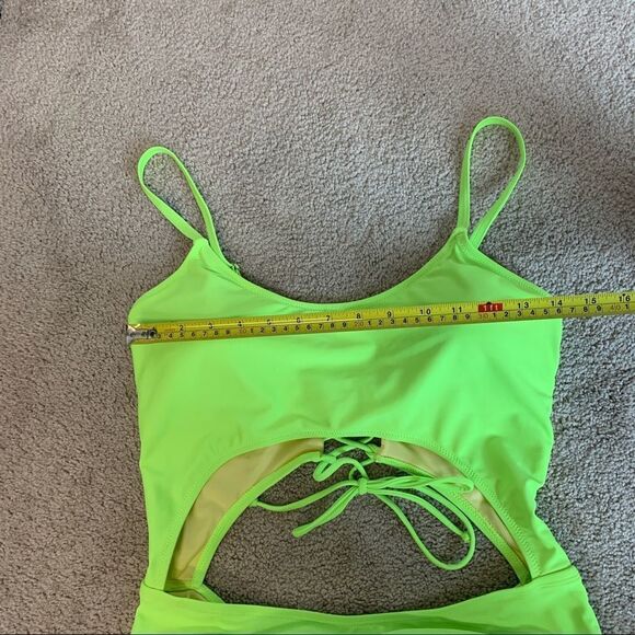 Relleciga high waisted 1 piece swimsuit cut out swimwear neon yellow sz XL NWOT - Picture 13 of 15
